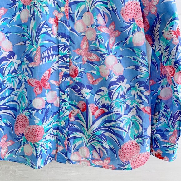 Talbots Petites - Blue tropical fruit lightweight cotton button up shirt, LP - Picture 3 of 5